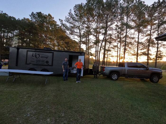Event setup at sunset