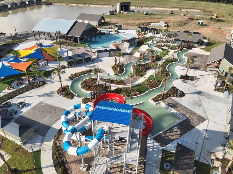 Patriots RV water park slides and shade sails from above