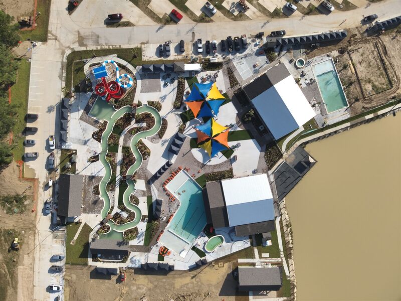 Top-down drone view of the Patriots RV water park